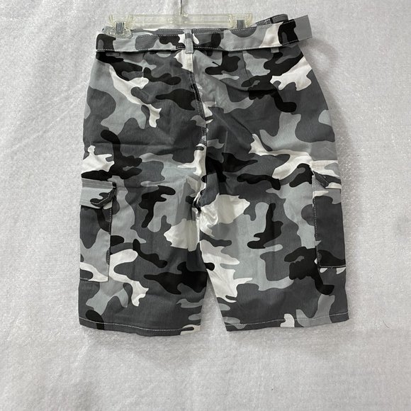 Men's Camo Cargo Shorts By Kreamy Size Small Black Gray White 4 Pockets Belt New - Picture 3 of 12